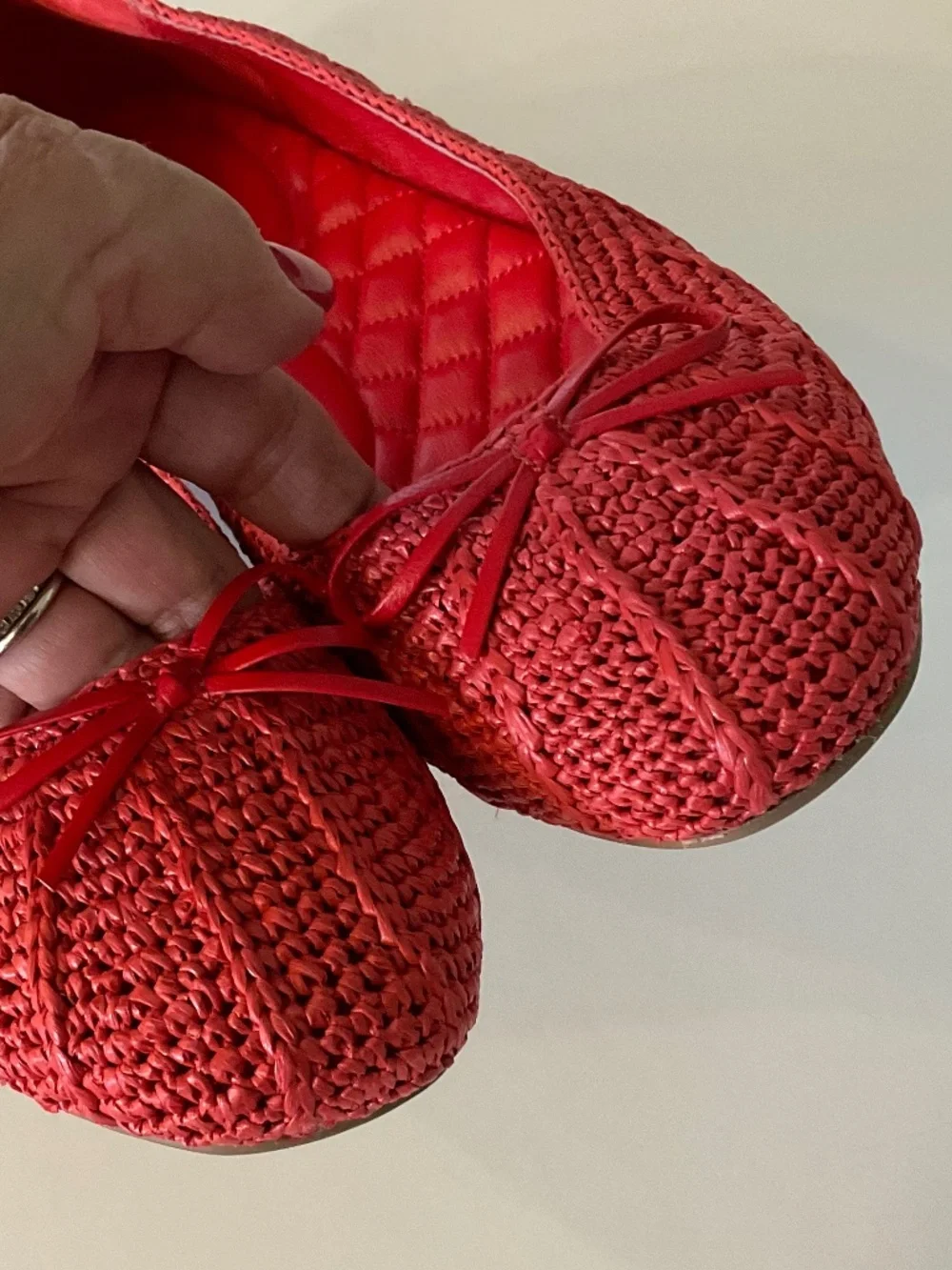 BIRDIES Raffia Ballet Bow Flats in Red Size 10 LIKE NEW